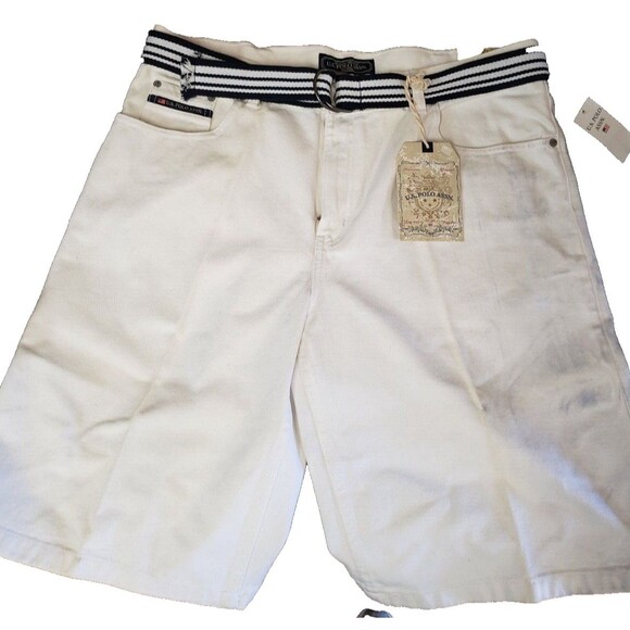 U.S. POLO ASSN. Men's Belted Casual Chino Shorts White Size 38 Navy/Wht Belt NWT - Picture 1 of 5